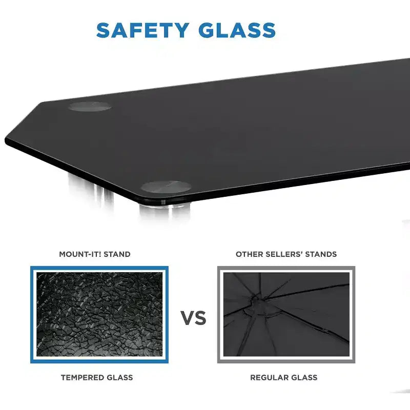 Mount-It! Meuble TV en verre pour téléviseurs à écran plat de 40 à 60 pouces LCD, LED, OLED, 4K | Trois étagères en verre trempé | Noir