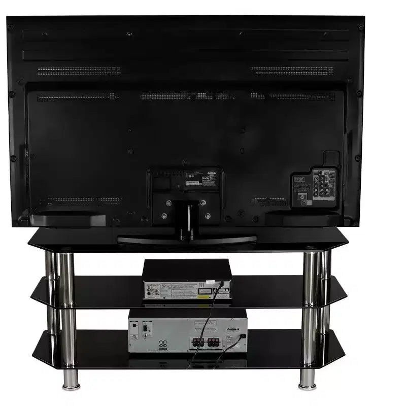 Mount-It! Meuble TV en verre pour téléviseurs à écran plat de 40 à 60 pouces LCD, LED, OLED, 4K | Trois étagères en verre trempé | Noir