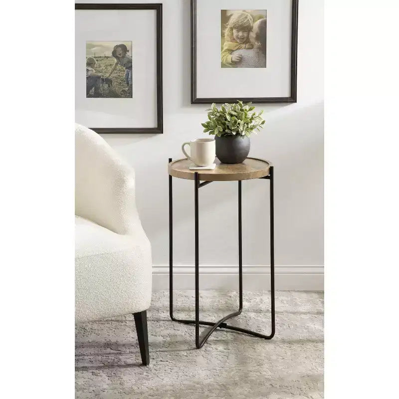 Table d'appoint ronde en métal Kate and Laurel Vale, 16x16x25, naturel et noir