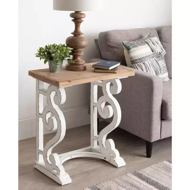 Table d'appoint rectangulaire en bois Kate and Laurel Wyldwood, 24x14x27,5, marron rustique et blanc