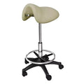PureSana Chromium Professional James 360-Degree Full Rotational Saddle Cutting Stool with Adjustable Air Life Mechanism & Wheel Casters, Tan
