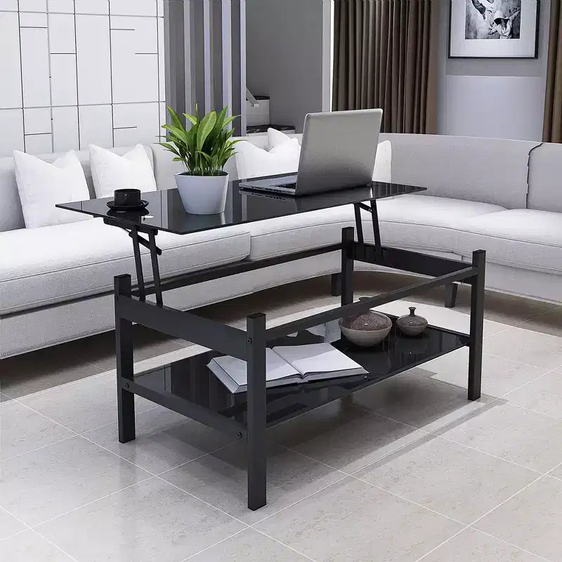 Table basse relevable en verre trempé, noire - ModernLuxe