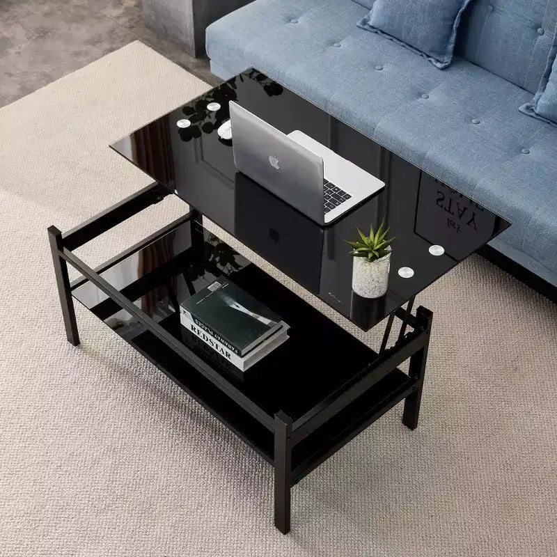 Table basse relevable en verre trempé, noire - ModernLuxe