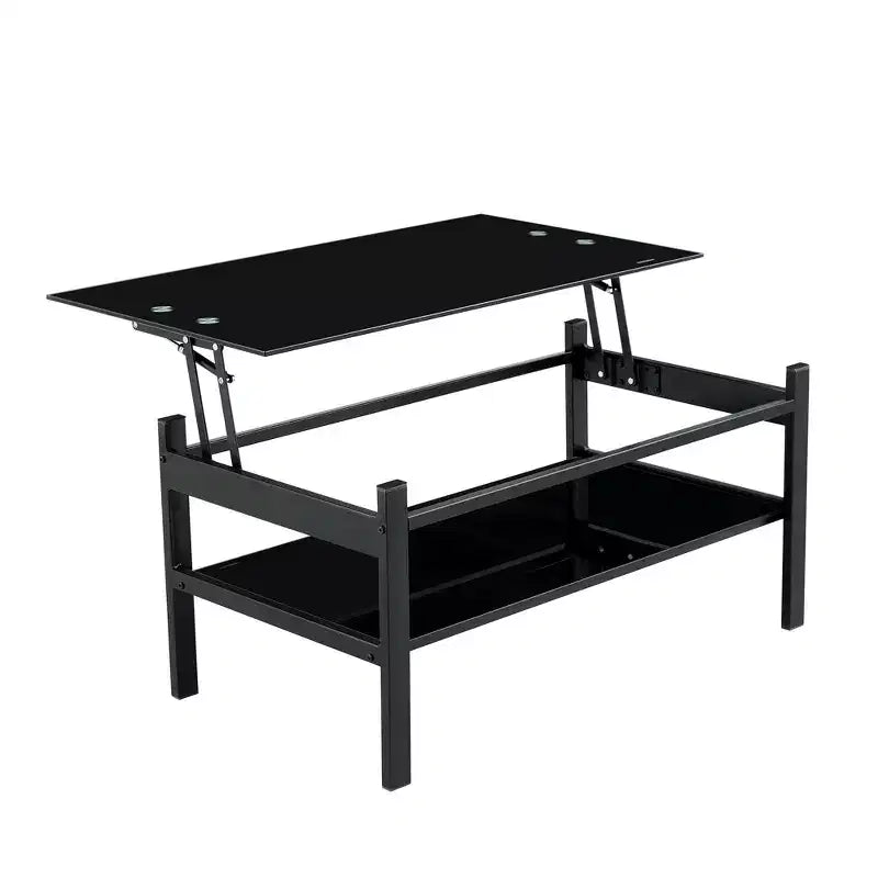 Table basse relevable en verre trempé, noire - ModernLuxe