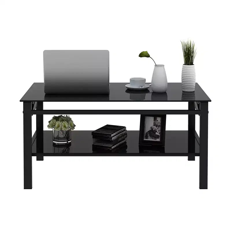 Table basse relevable en verre trempé, noire - ModernLuxe