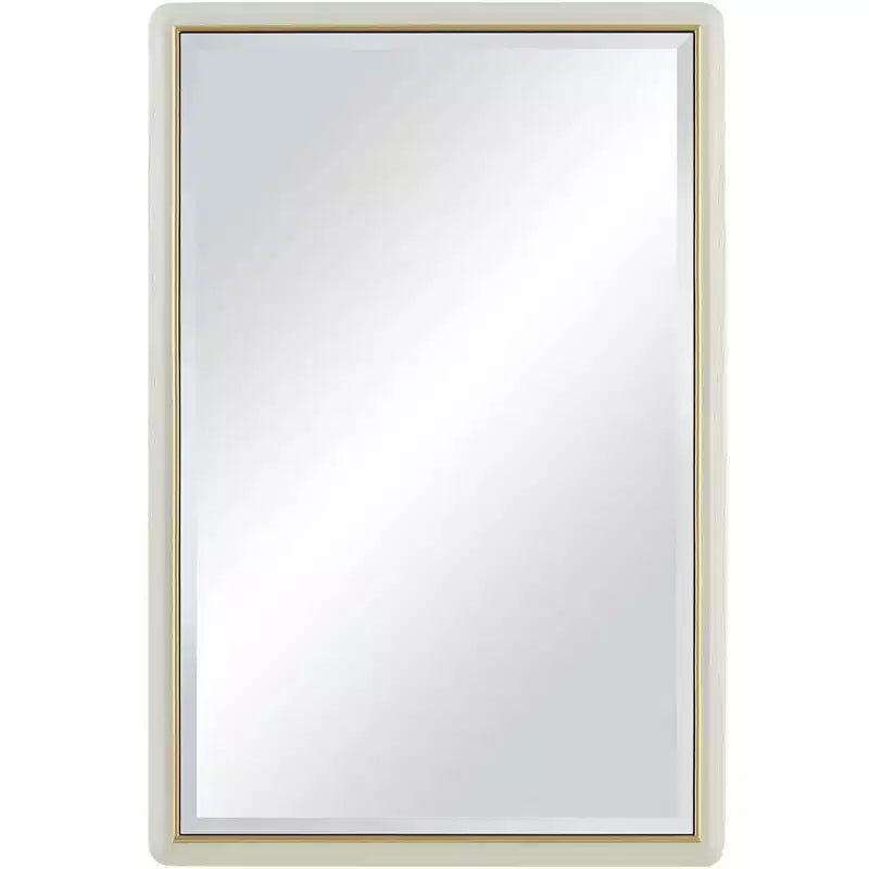 Noble Park Rodgers Rectangular Vanity Wall Mirror Modern Beveled Glass Matte Beige Gold Frame 28 Wide for Bathroom Bedroom Home