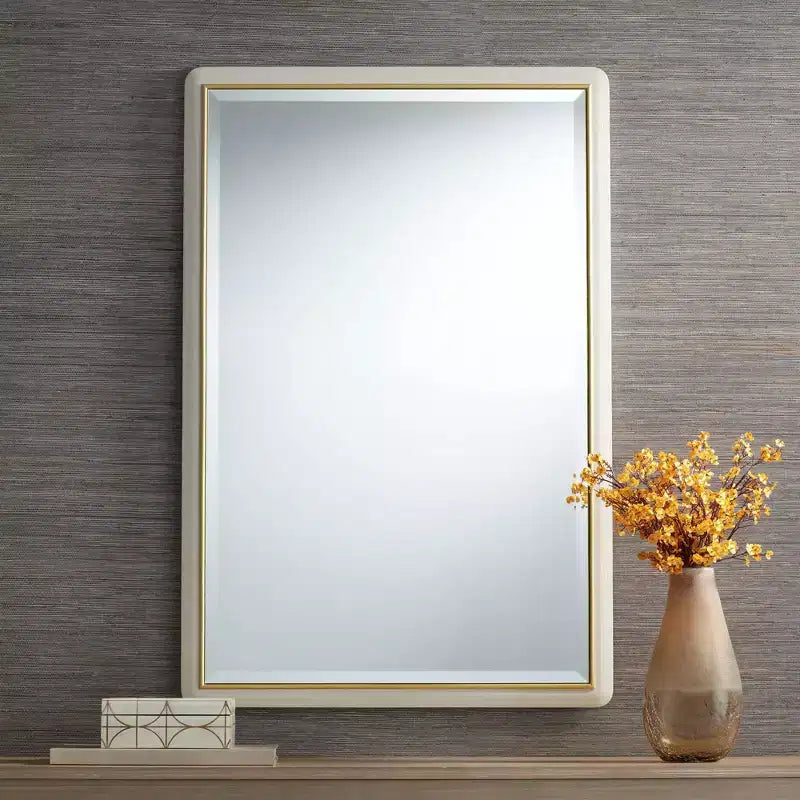 Noble Park Rodgers Miroir mural de courtoisie rectangulaire en verre biseauté moderne, cadre doré mat beige, 71 cm de large pour salle de bain, chambre, maison