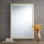 Noble Park Rodgers Miroir mural de courtoisie rectangulaire en verre biseauté moderne, cadre doré mat beige, 71 cm de large pour salle de bain, chambre, maison