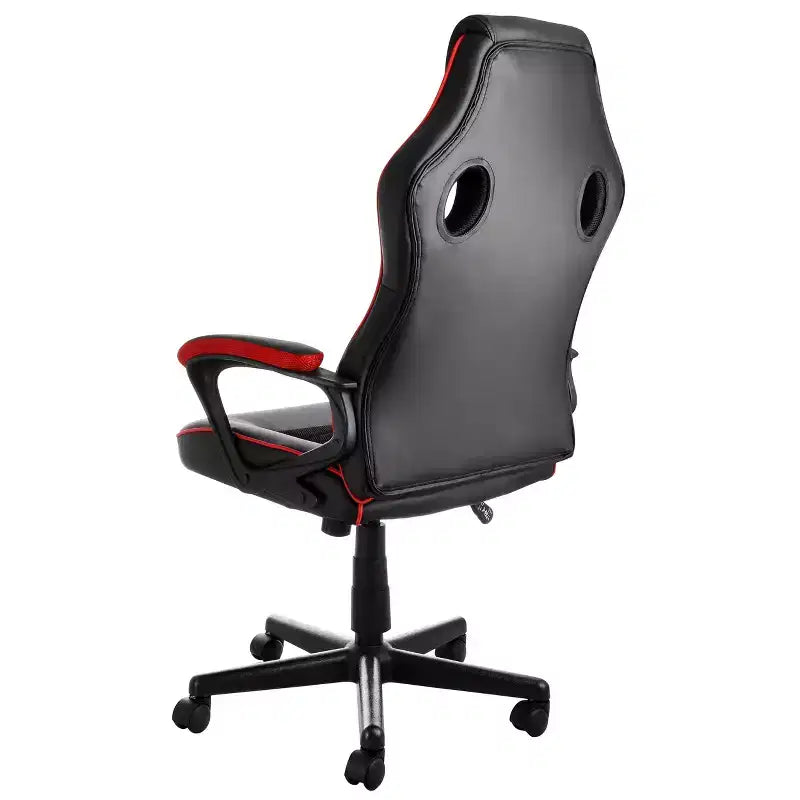Chaise de bureau Elama dossier haut réglable en similicuir avec maille et tissu noir et garniture rouge