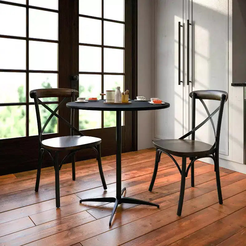Table basse ronde en bois Emma et Oliver de 30 po avec colonnes de 30 et 42 po