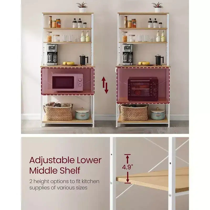 VASAGLE Étagère de Boulanger, Support de Four à Micro-ondes, Meuble de Rangement Haut de Cuisine, 6 Crochets et Cadre Métallique