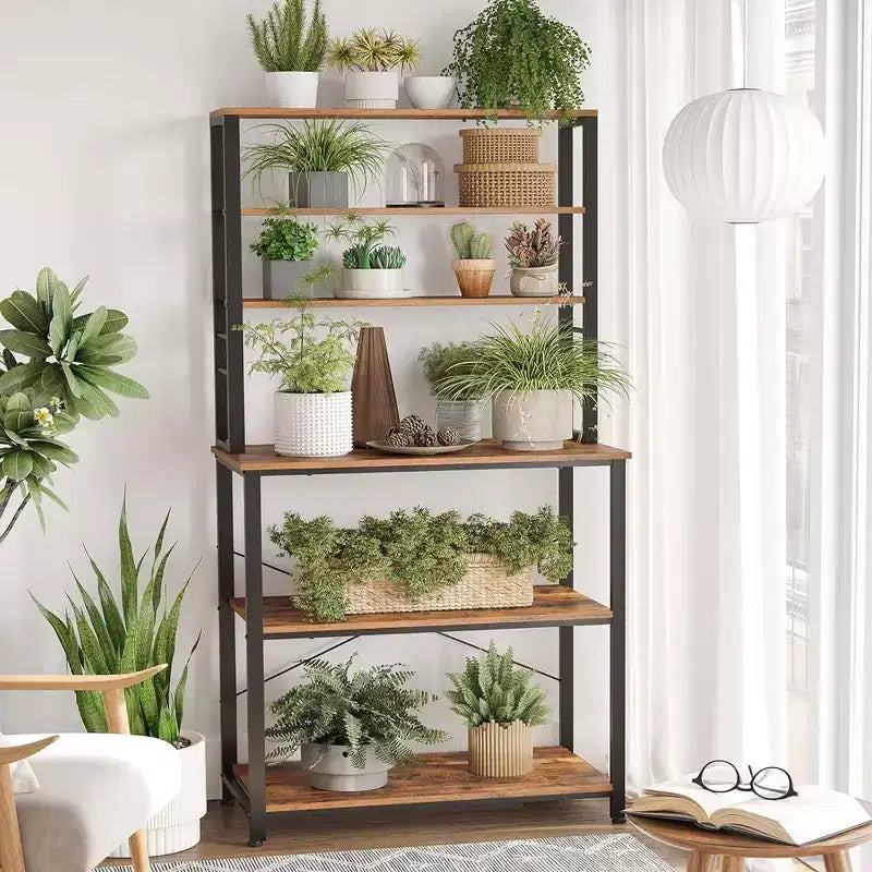 VASAGLE Étagère de Boulanger, Support de Four à Micro-ondes, Meuble de Rangement Haut de Cuisine, 6 Crochets et Cadre Métallique