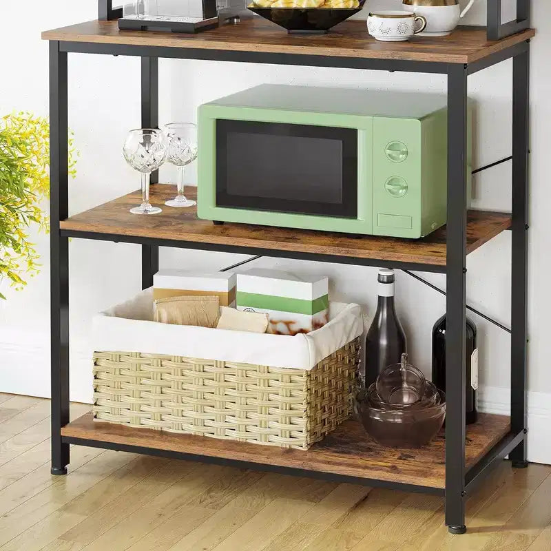 VASAGLE Étagère de Boulanger, Support de Four à Micro-ondes, Meuble de Rangement Haut de Cuisine, 6 Crochets et Cadre Métallique
