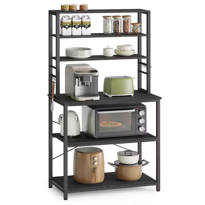 VASAGLE Baker's Rack Microwave Oven Stand Kitchen Tall Utility Storage Shelf 6 Hooks and Metal Frame