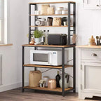 VASAGLE Étagère de Boulanger, Support de Four à Micro-ondes, Meuble de Rangement Haut de Cuisine, 6 Crochets et Cadre Métallique