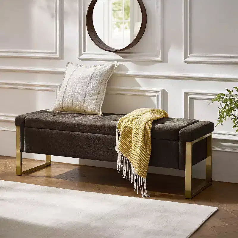 Banc de rangement Octavio 55.3 avec dessus à charnière rembourré moderne et pieds en métal|ART OF LIVING DESIGNS
