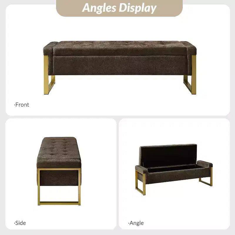 Banc de rangement Octavio 55.3 avec dessus à charnière rembourré moderne et pieds en métal|ART OF LIVING DESIGNS