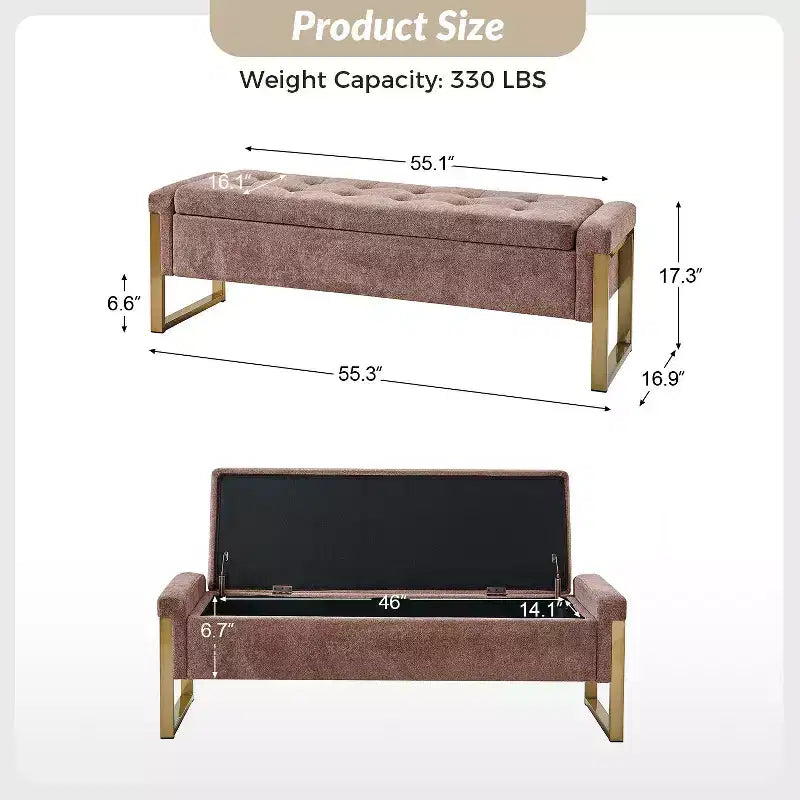 Banc de rangement Octavio 55.3 avec dessus à charnière rembourré moderne et pieds en métal|ART OF LIVING DESIGNS