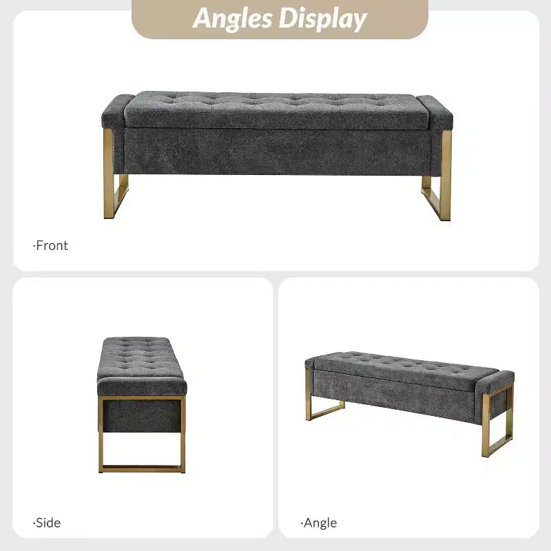 Banc de rangement Octavio 55.3 avec dessus à charnière rembourré moderne et pieds en métal|ART OF LIVING DESIGNS