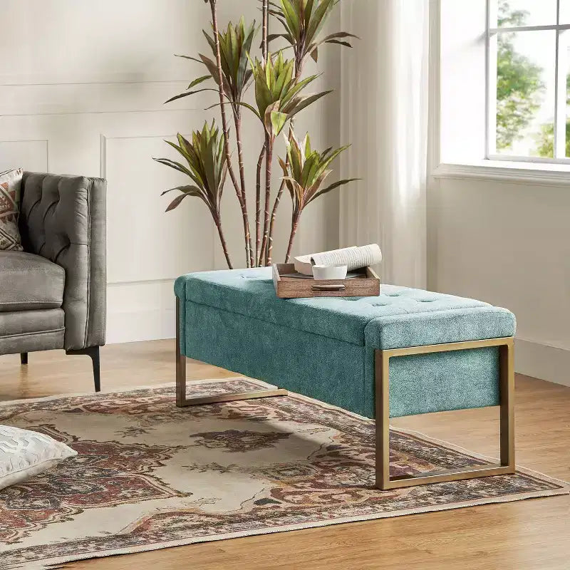 Banc de rangement Octavio 55.3 avec dessus à charnière rembourré moderne et pieds en métal|ART OF LIVING DESIGNS