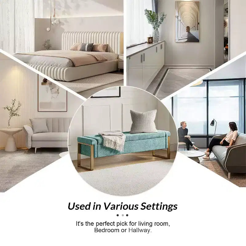 Banc de rangement Octavio 55.3 avec dessus à charnière rembourré moderne et pieds en métal|ART OF LIVING DESIGNS