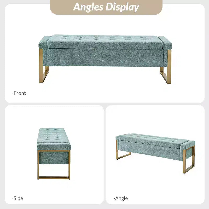 Banc de rangement Octavio 55.3 avec dessus à charnière rembourré moderne et pieds en métal|ART OF LIVING DESIGNS
