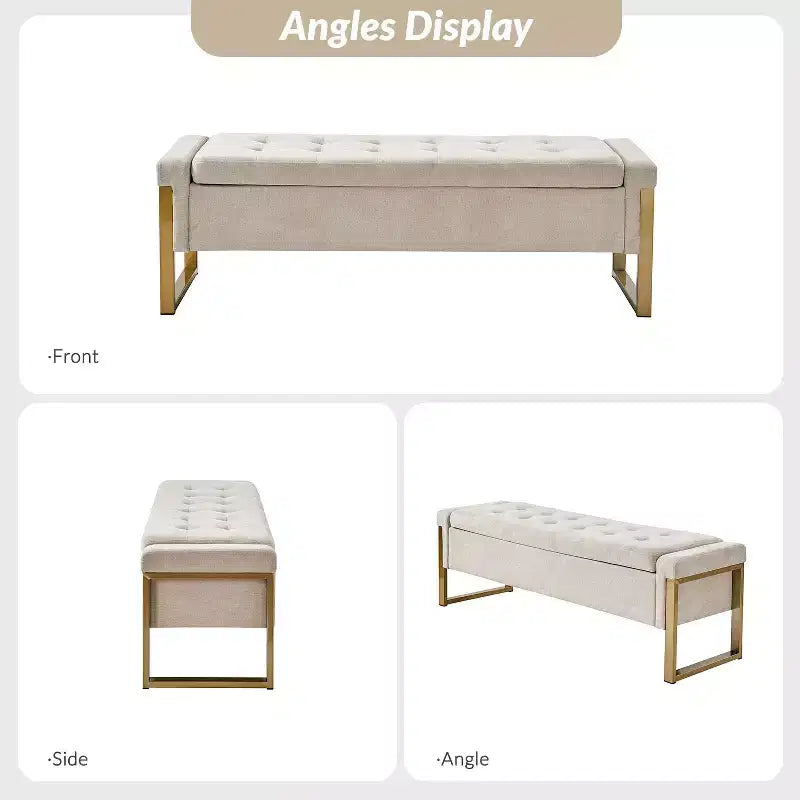 Banc de rangement Octavio 55.3 avec dessus à charnière rembourré moderne et pieds en métal|ART OF LIVING DESIGNS