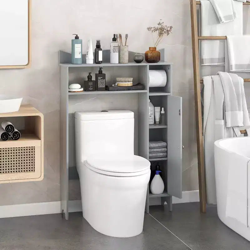 Meuble de rangement pour WC Costway avec porte-rouleau de papier toilette et étagères réglables Gris/Blanc