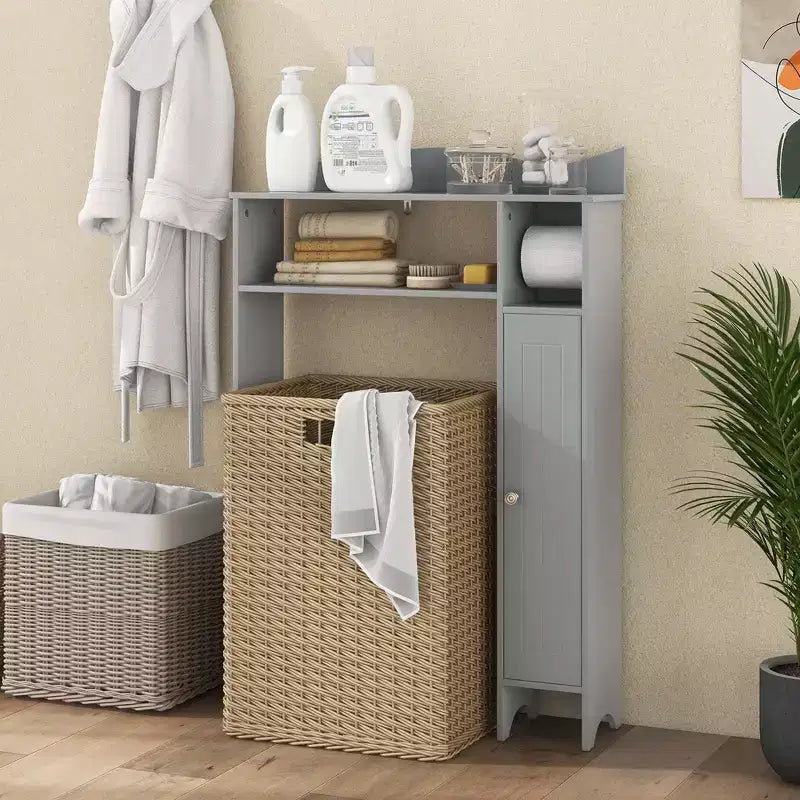 Meuble de rangement pour WC Costway avec porte-rouleau de papier toilette et étagères réglables Gris/Blanc