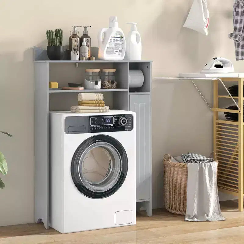 Meuble de rangement pour WC Costway avec porte-rouleau de papier toilette et étagères réglables Gris/Blanc