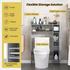 Meuble de rangement pour WC Costway avec porte-rouleau de papier toilette et étagères réglables Gris/Blanc