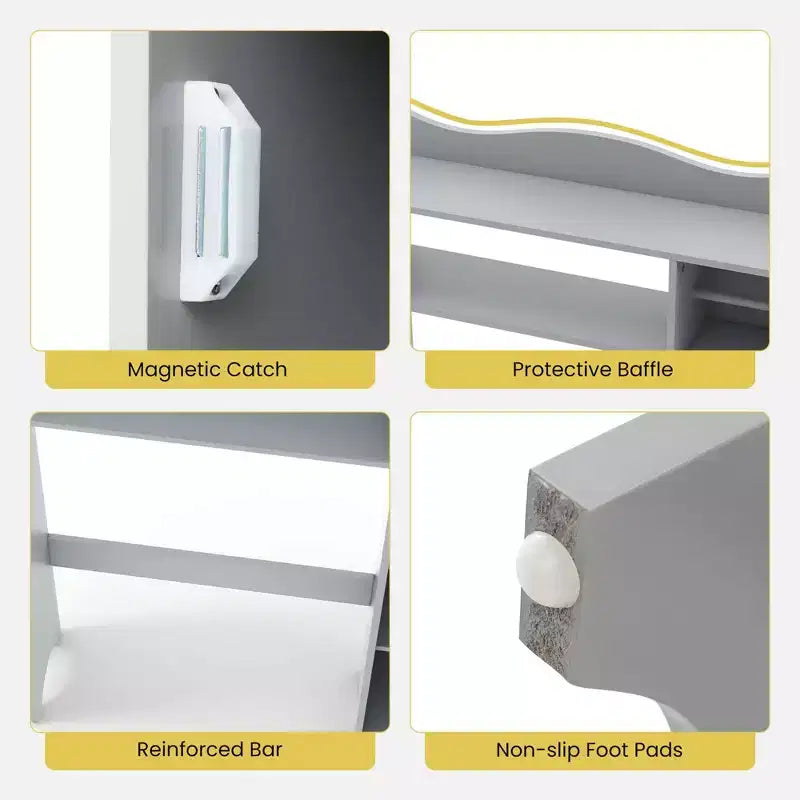 Meuble de rangement pour WC Costway avec porte-rouleau de papier toilette et étagères réglables Gris/Blanc