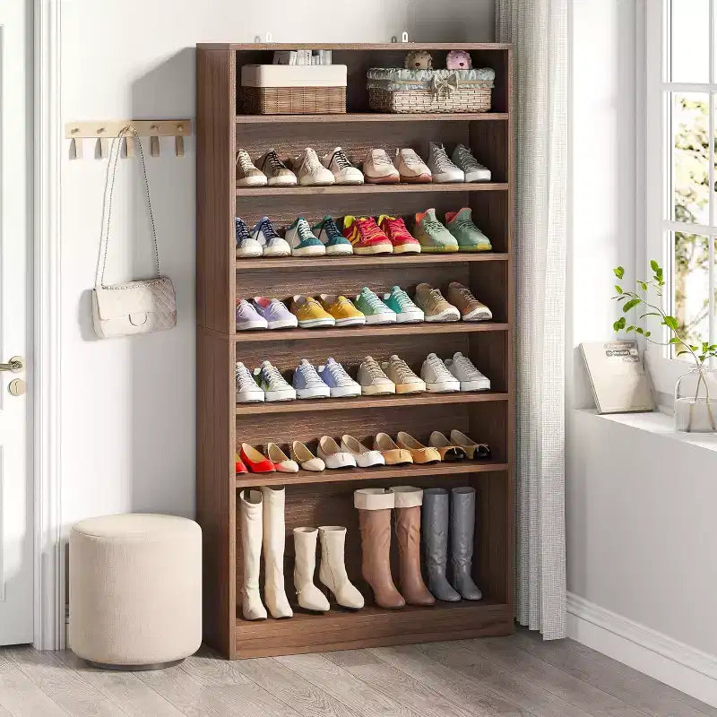 Meuble à chaussures autoportant en bois à 9 niveaux Lantine 70,8''