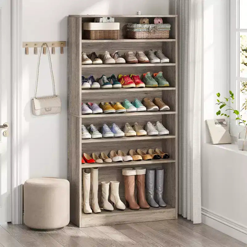 Meuble à chaussures autoportant en bois à 9 niveaux Lantine 70,8''