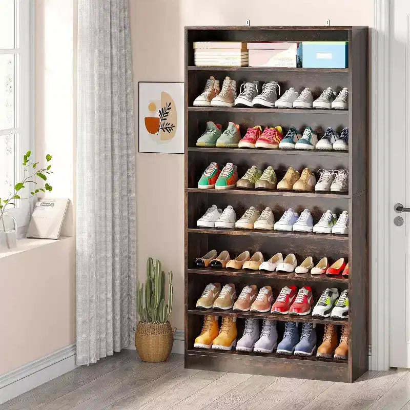 Meuble à chaussures autoportant en bois à 9 niveaux Lantine 70,8''