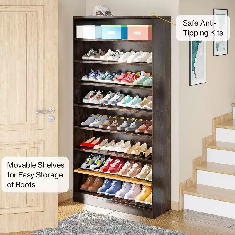 Meuble à chaussures autoportant en bois à 9 niveaux Lantine 70,8''