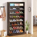 Meuble à chaussures autoportant en bois à 9 niveaux Lantine 70,8''
