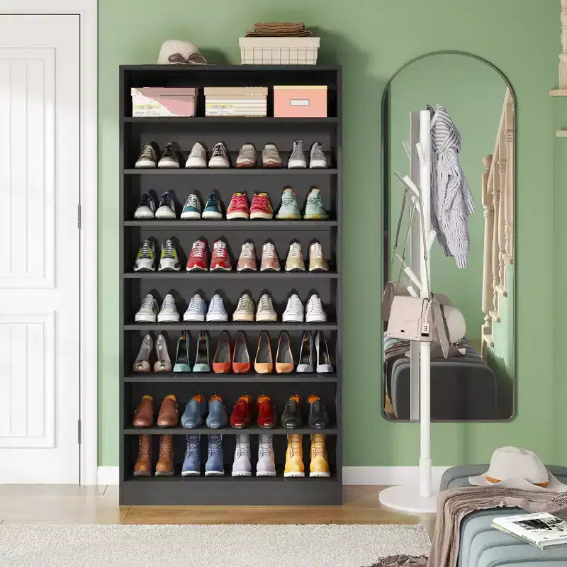 Meuble à chaussures autoportant en bois à 9 niveaux Lantine 70,8''