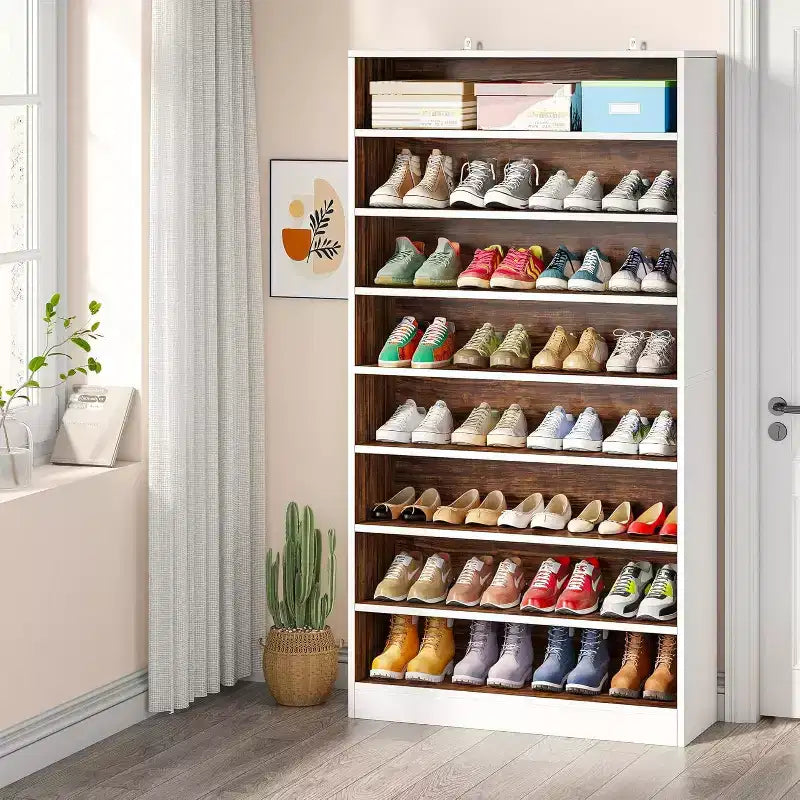 Meuble à chaussures autoportant en bois à 9 niveaux Lantine 70,8''