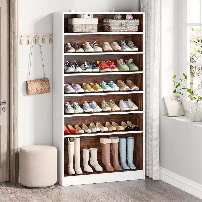 Meuble à chaussures autoportant en bois à 9 niveaux Lantine 70,8''
