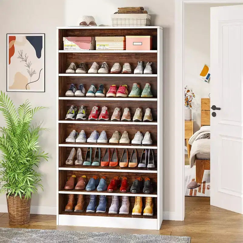Meuble à chaussures autoportant en bois à 9 niveaux Lantine 70,8''