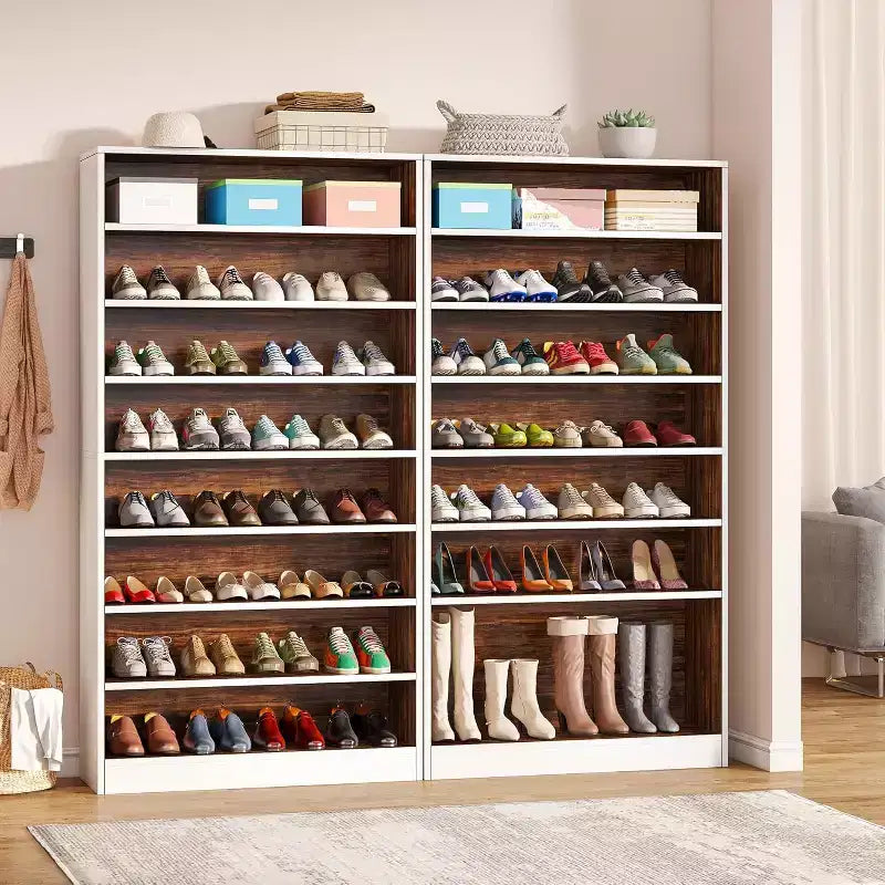 Meuble à chaussures autoportant en bois à 9 niveaux Lantine 70,8''