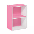 Furinno Étagère Ouverte Compacte à 2 Niveaux, Table d'Appoint de Canapé, Table de Chevet, Meuble de Rangement/Exposition, Utilisation Horizontale/Verticale, Rose/Blanc