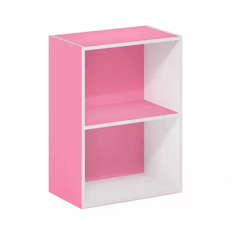 Furinno Étagère Ouverte Compacte à 2 Niveaux, Table d'Appoint de Canapé, Table de Chevet, Meuble de Rangement/Exposition, Utilisation Horizontale/Verticale, Rose/Blanc