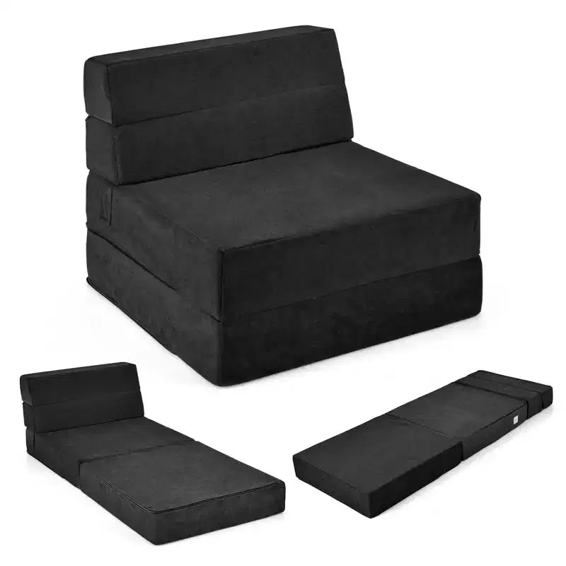 Costway Tri-Fold Fold Down Chair Flip Out Lounger Convertible Sleeper Bed Couch Dorm New Black/Grey/Coffee