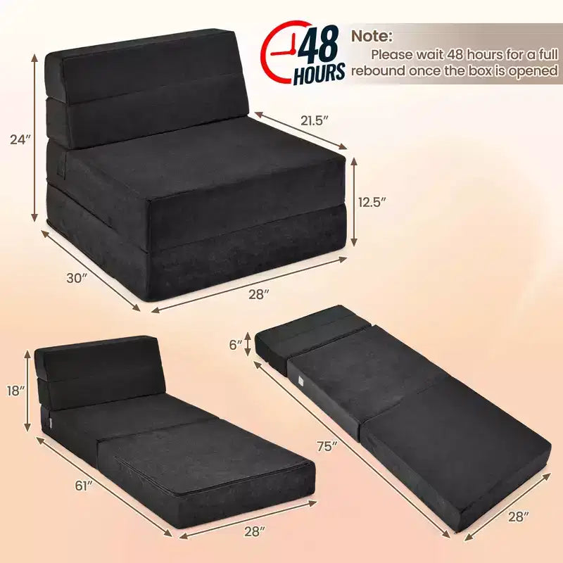 Costway Chaise Pliante Triple Basculante Lit de Repos Convertible Canapé-Lit Dortoir Neuf Noir/Gris/Café