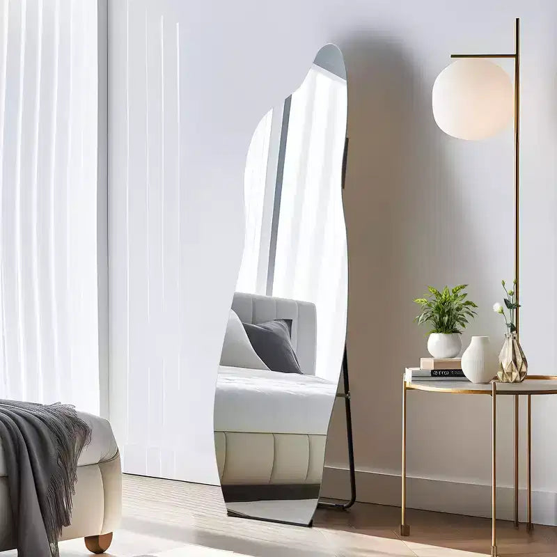 Miroir pleine longueur Dovelina LED Miroir rétroéclairé moderne sans cadre irrégulier grand miroir asymétrique - 24x63