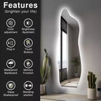 Miroir pleine longueur Dovelina LED Miroir rétroéclairé moderne sans cadre irrégulier grand miroir asymétrique - 24x63