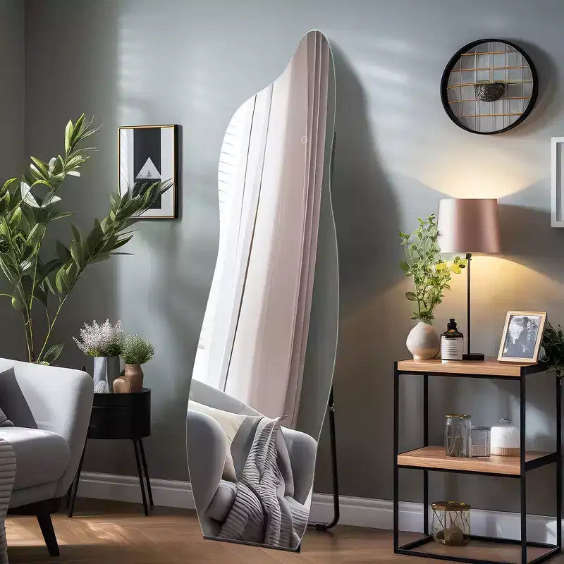 Miroir pleine longueur Dovelina LED Miroir rétroéclairé moderne sans cadre irrégulier grand miroir asymétrique - 24x63