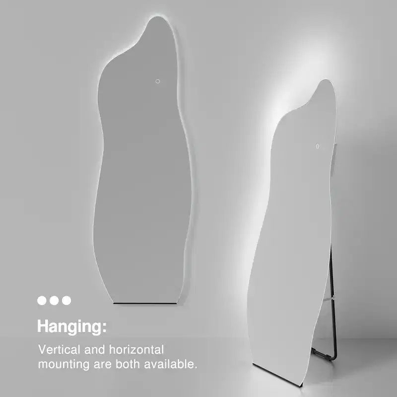 Miroir pleine longueur Dovelina LED Miroir rétroéclairé moderne sans cadre irrégulier grand miroir asymétrique - 24x63